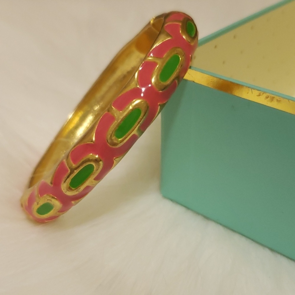 Vibrant pink/green enamel bracelet